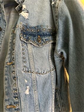 Free people trucker jean jacket Classic Light Blue Studded Denim Jacket - Women